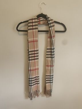 Classic Beige Plaid Fringe Scarf